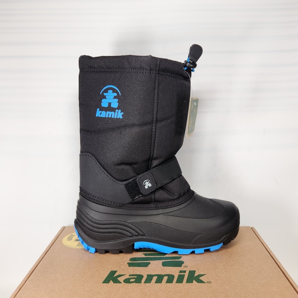 Kamik Rocket Snow Boots Kids Size 6 Black Blue Waterproof Winter Insulated